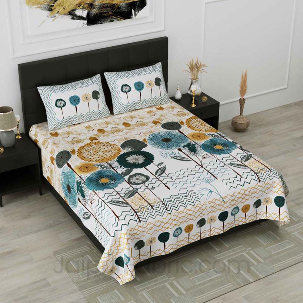 Dandelion  Blue Pure Cotton Double Bedsheet