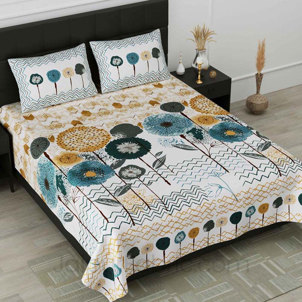 Dandelion  Blue Pure Cotton Double Bedsheet