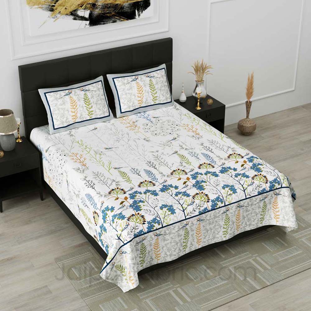 Eco Friendly Nature Blue Pure Cotton Double Bedsheet