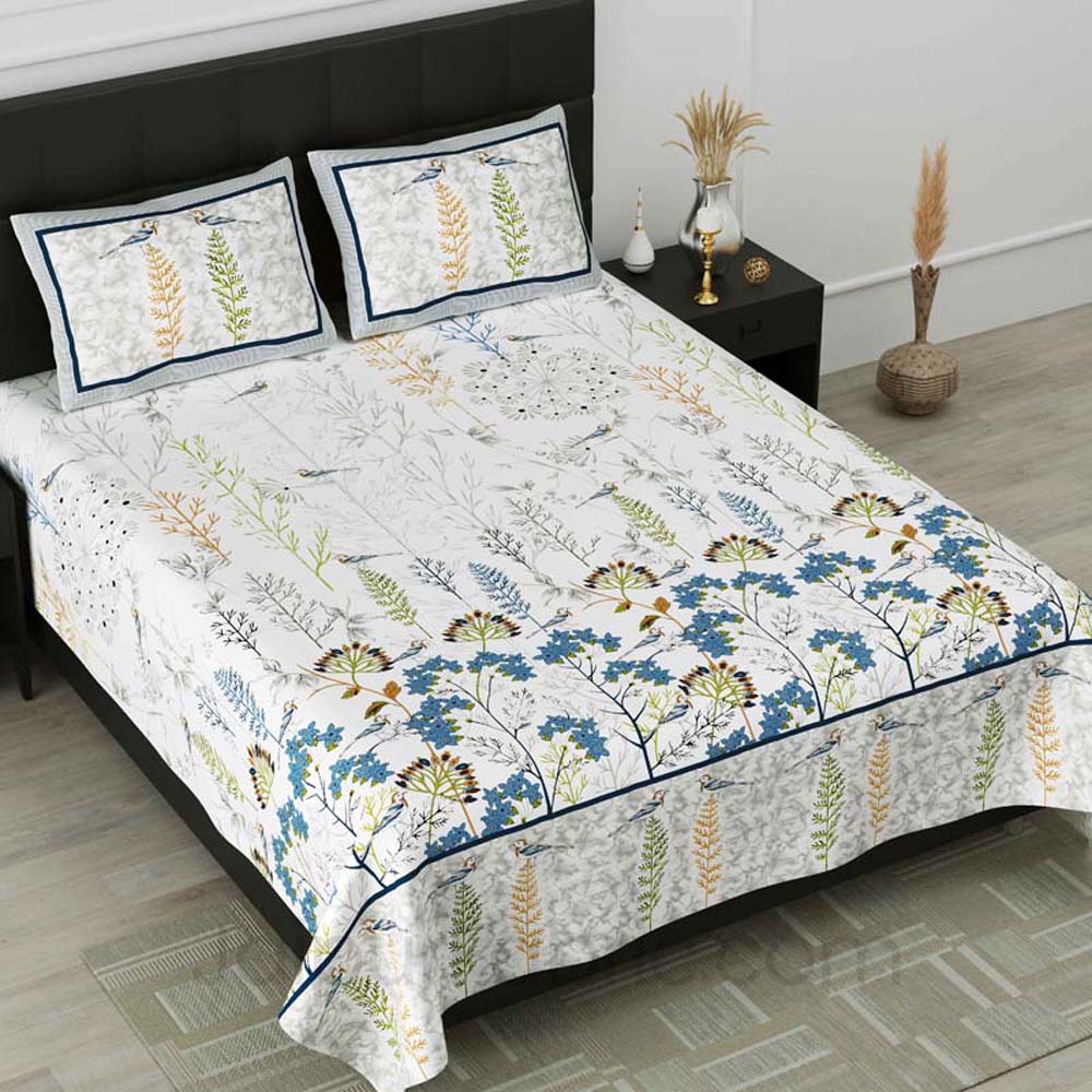 Eco Friendly Nature Blue Pure Cotton Double Bedsheet