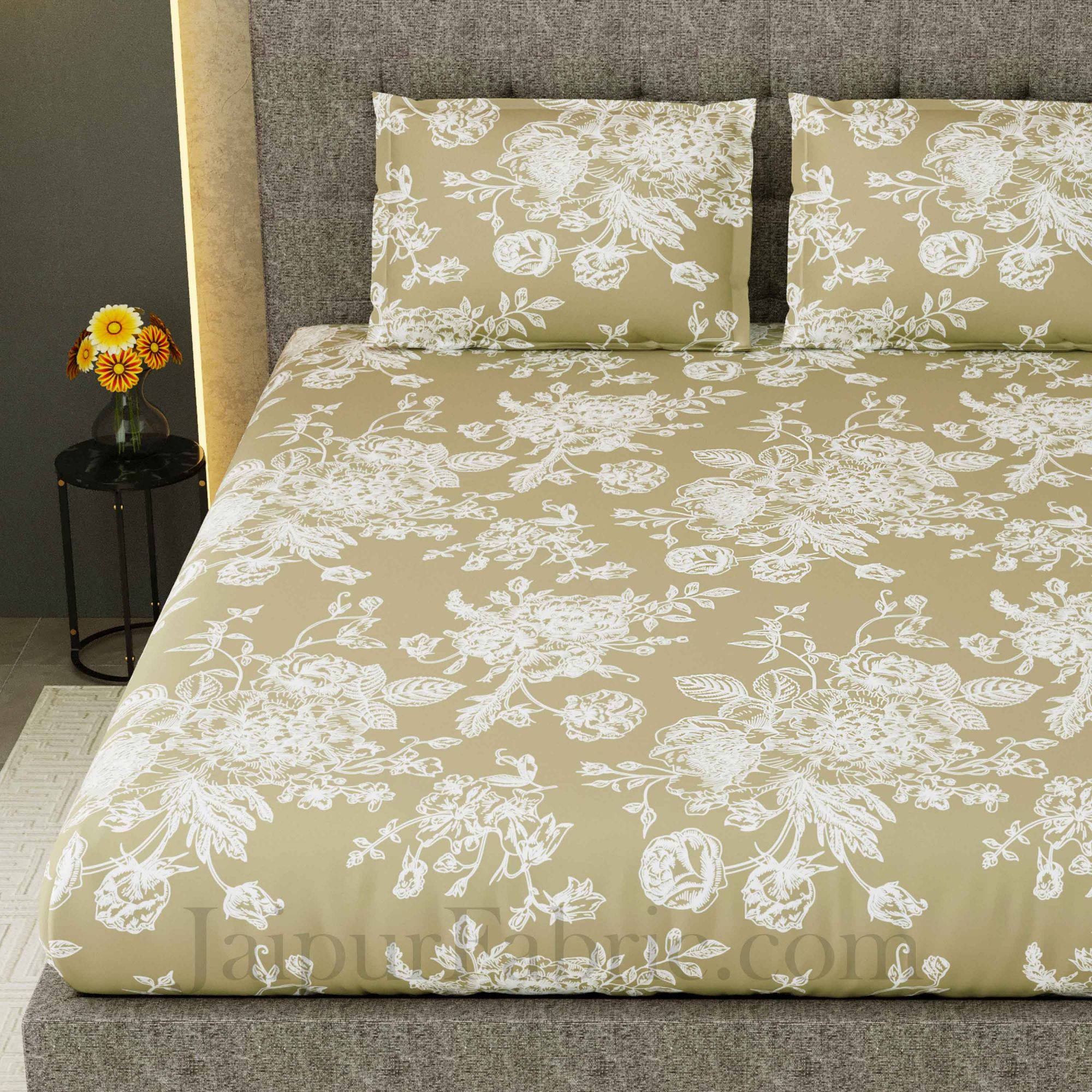 Decorous Mehandi Green King Size Double Bedsheet