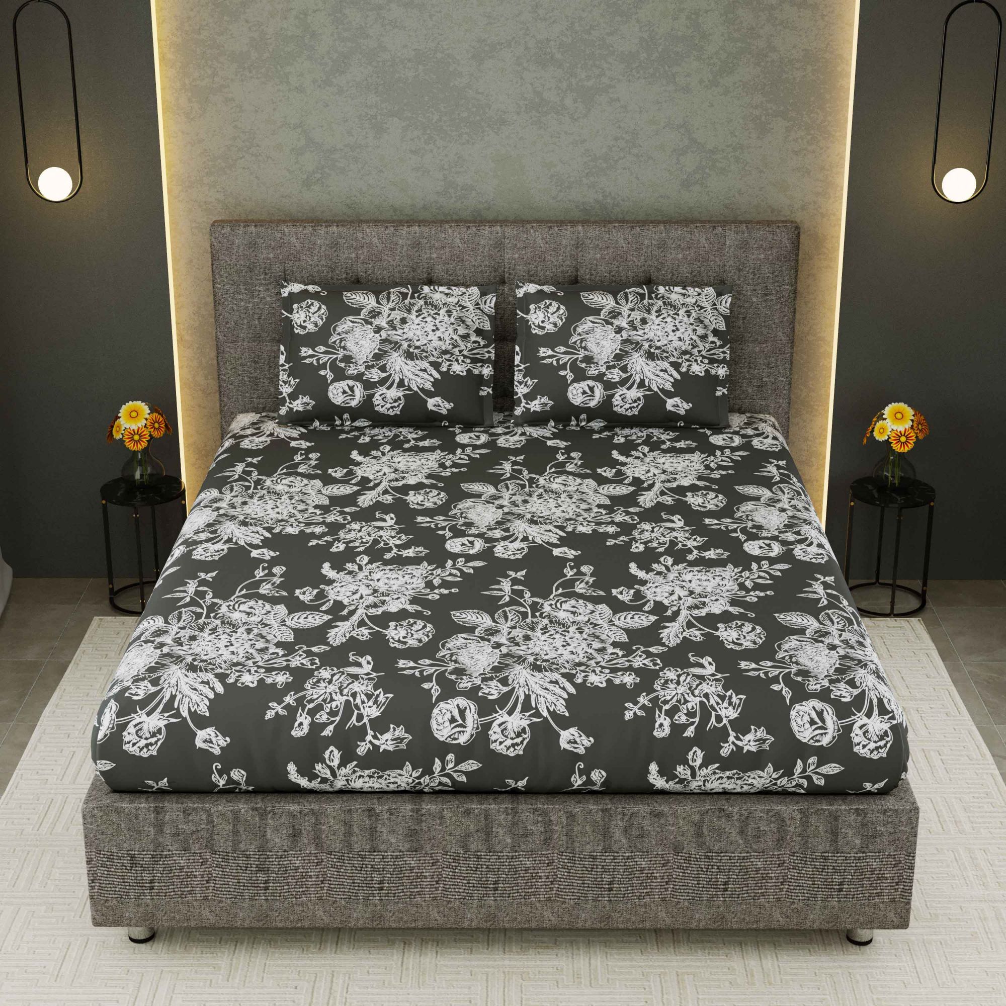 Decorous Dark Grey King Size Double Bedsheet