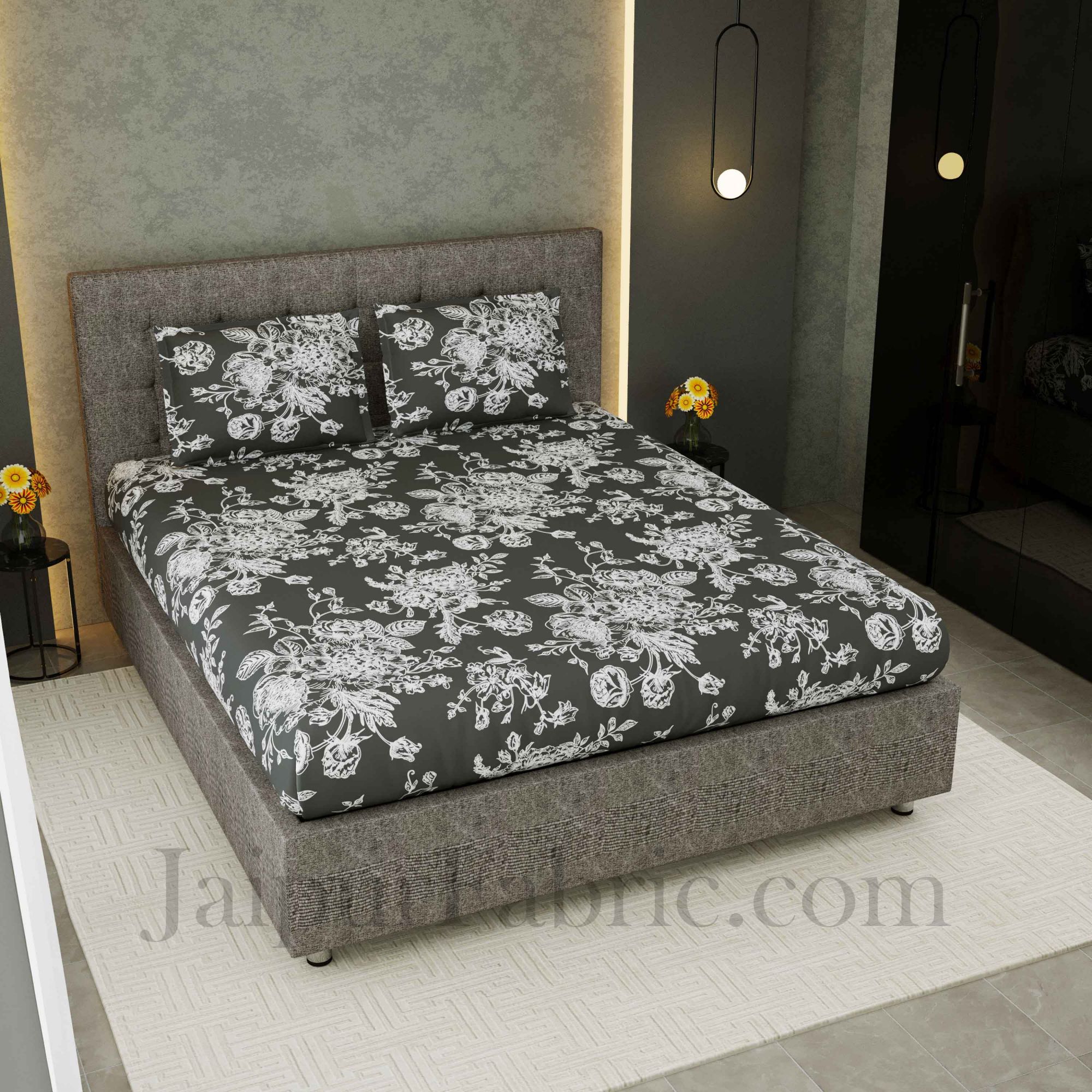 Decorous Dark Grey King Size Double Bedsheet