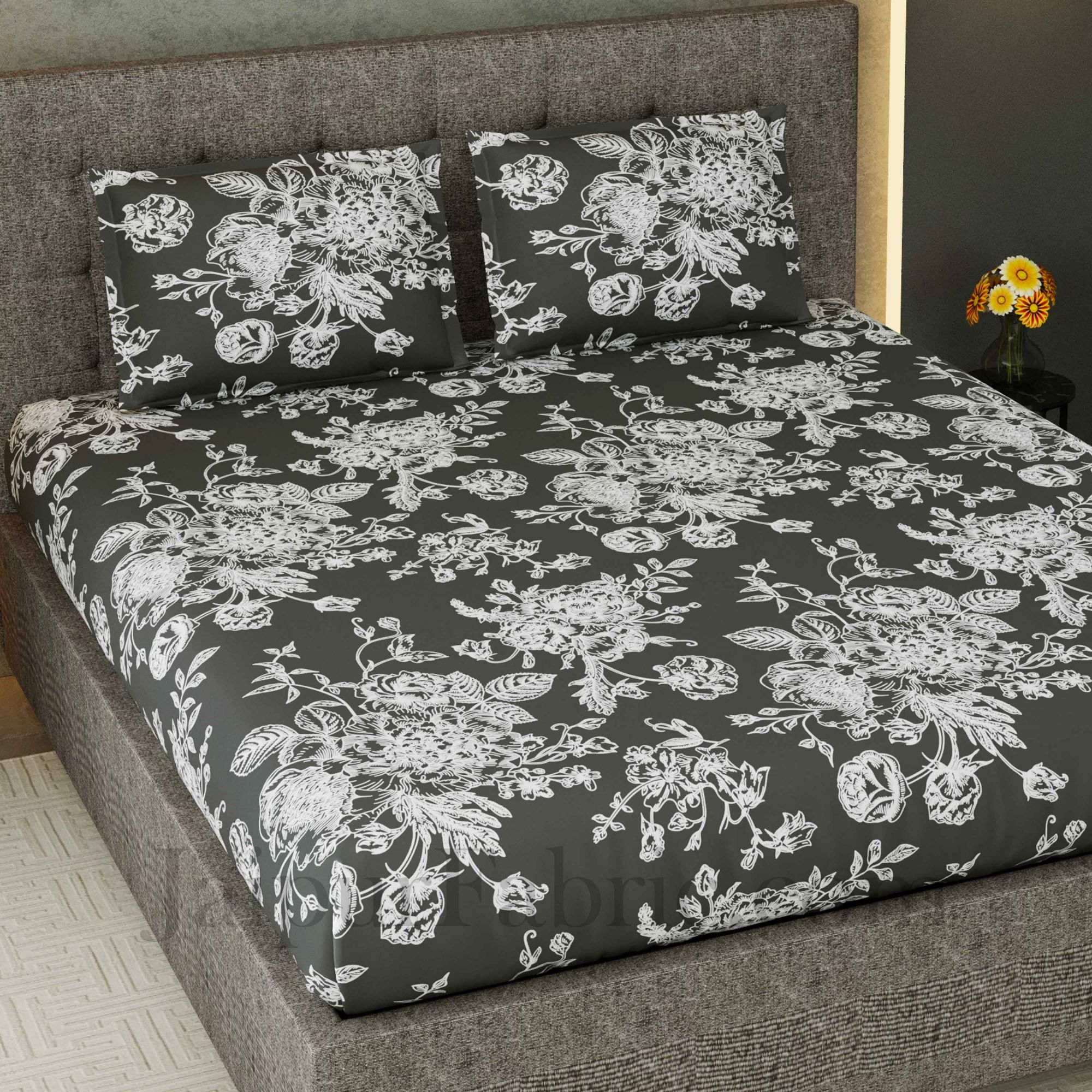 Decorous Dark Grey King Size Double Bedsheet