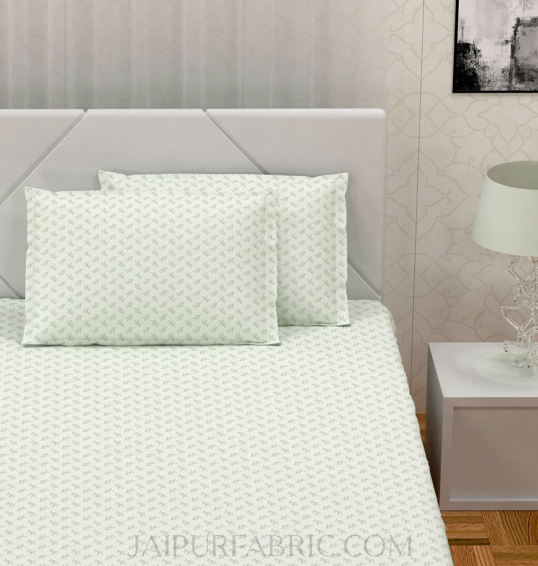 Fresh Leaflets Off White King Size Bedsheet