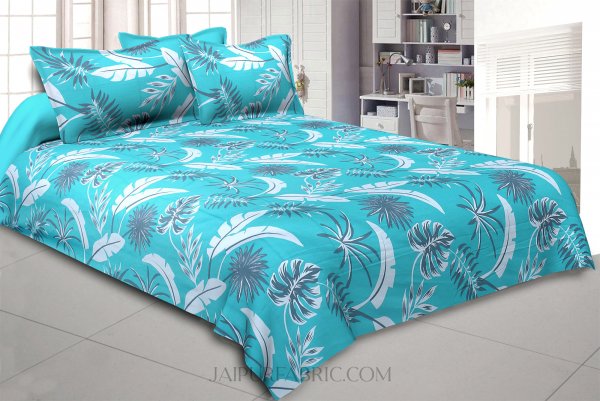 Sky Blue Foliage King Size Bedsheet