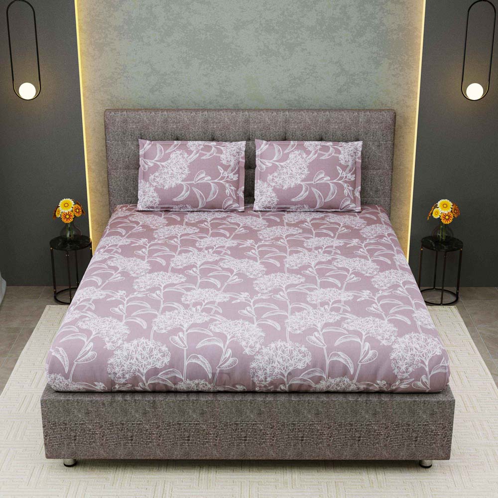 Decorous Grey Mauve King Size Double Bedsheet