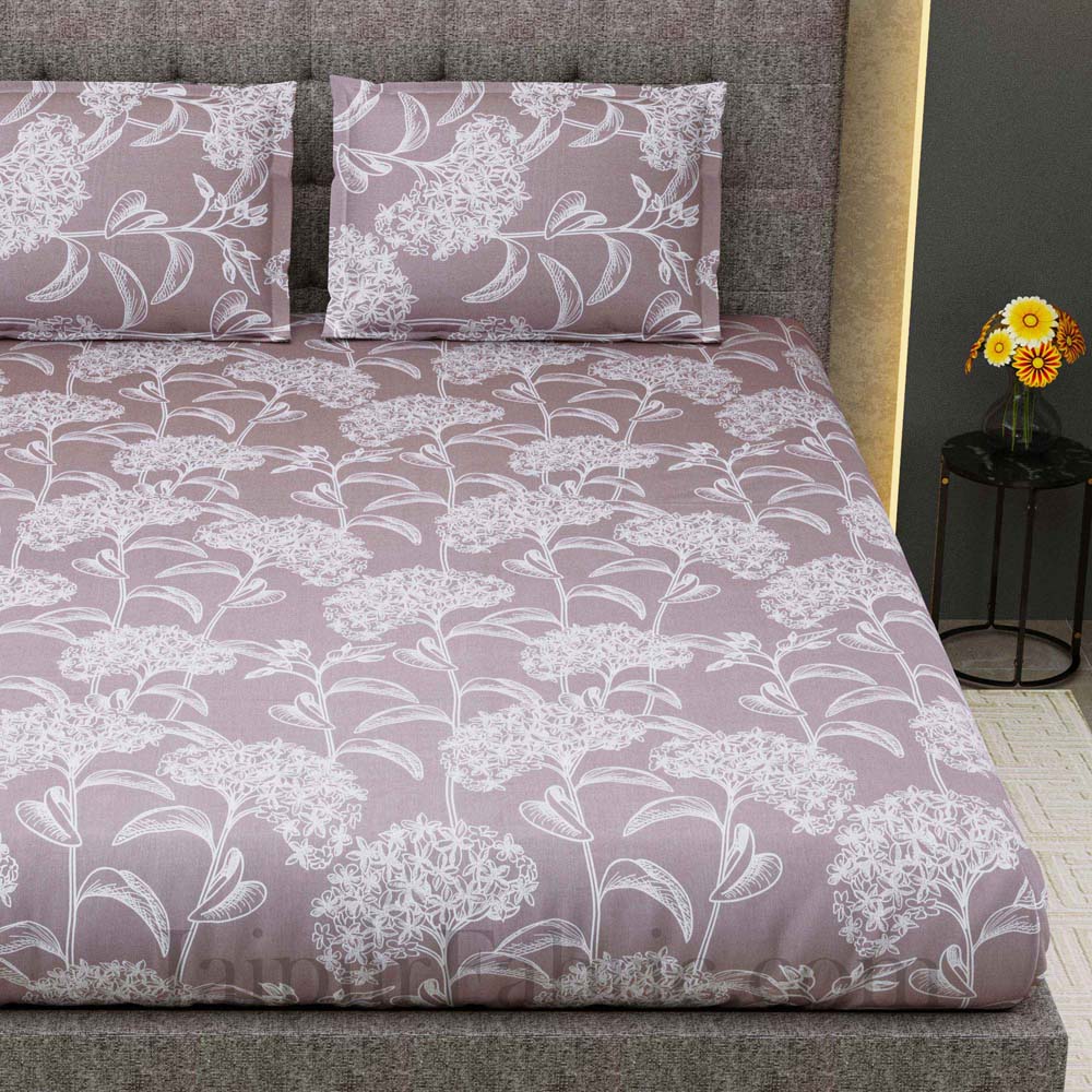 Decorous Grey Mauve King Size Double Bedsheet