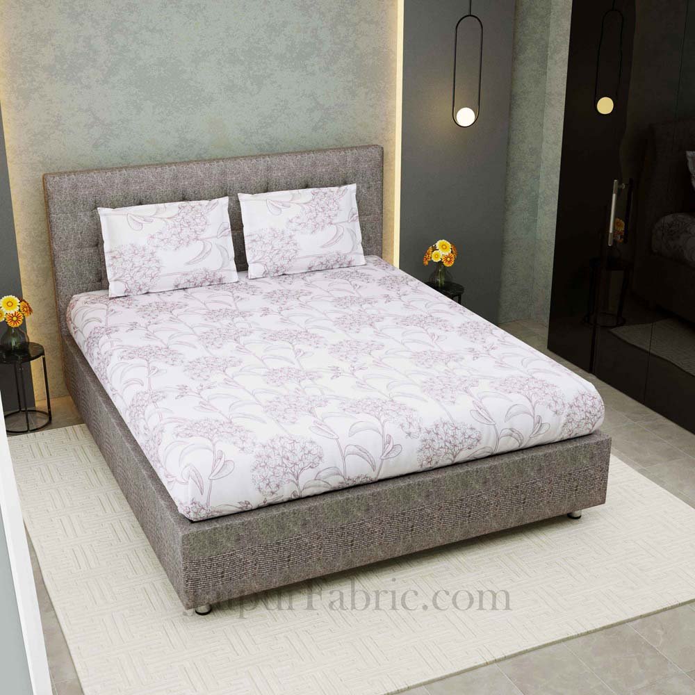 Decorous White Grey King Size Double Bedsheet