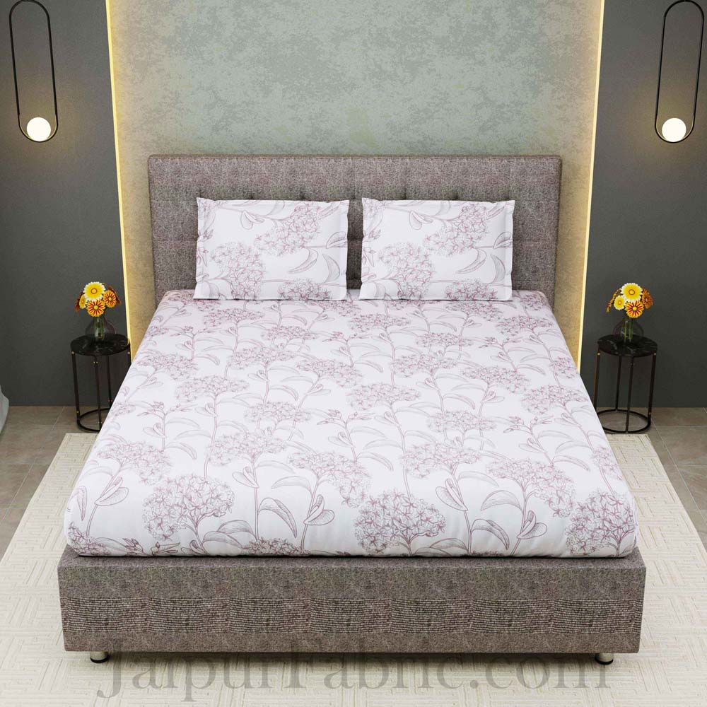 Decorous White Grey King Size Double Bedsheet