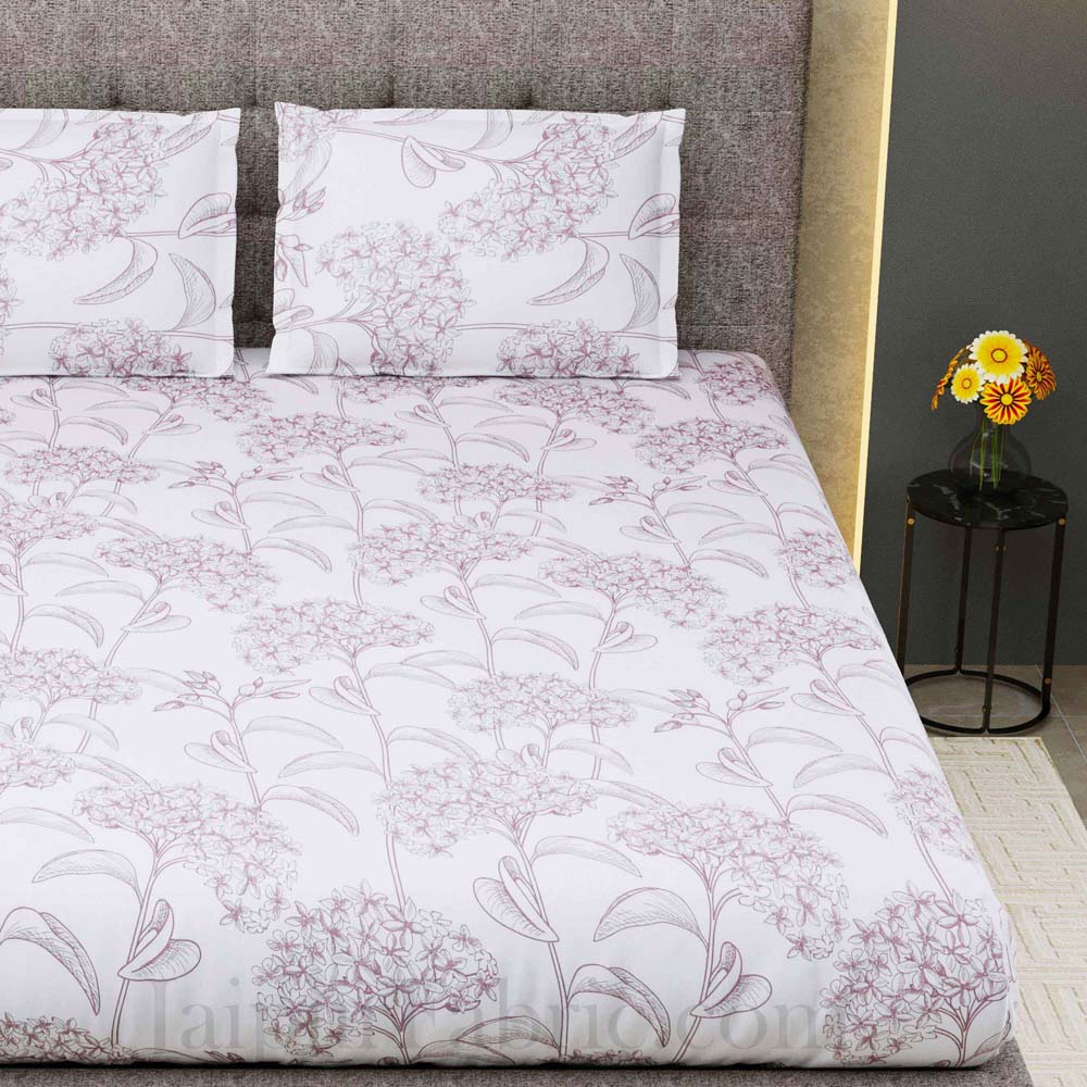 Decorous White Grey King Size Double Bedsheet