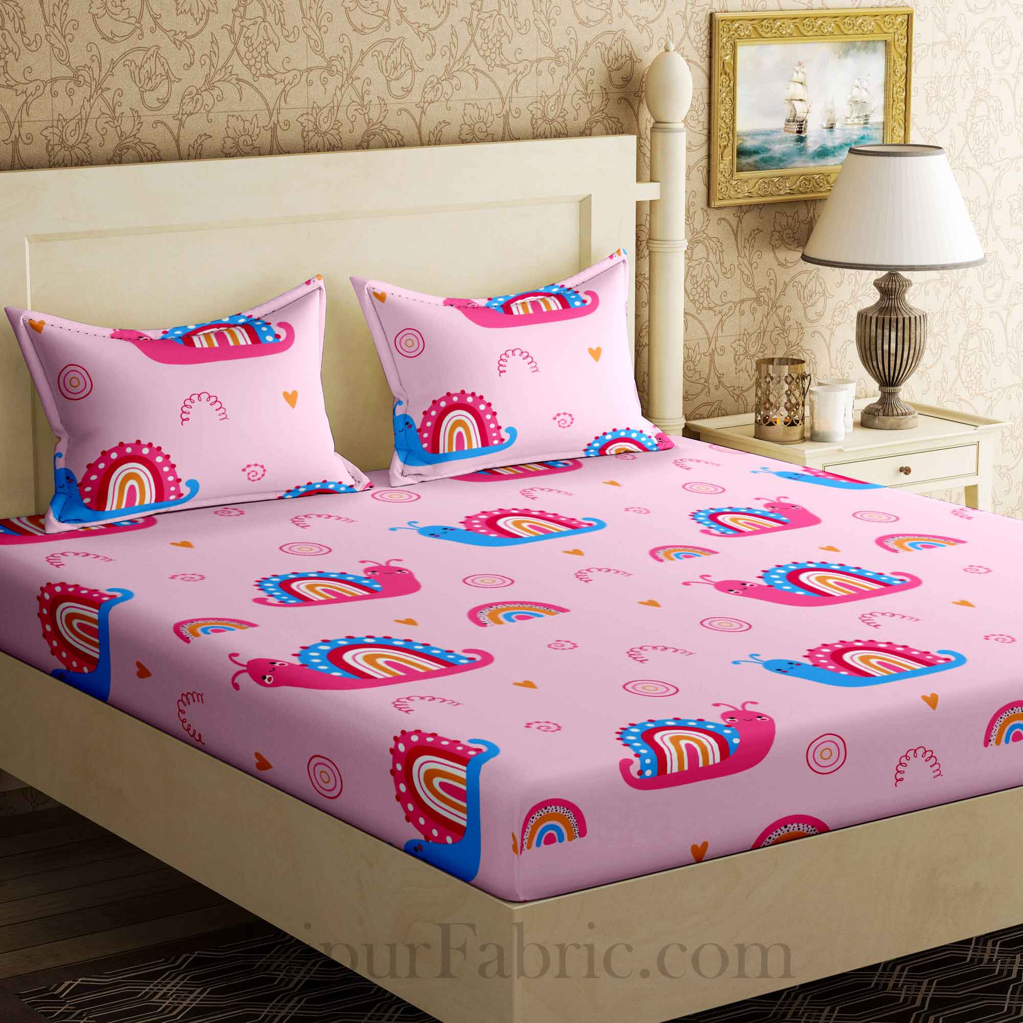 Kids Snail Baby Pink King Size Bedsheet