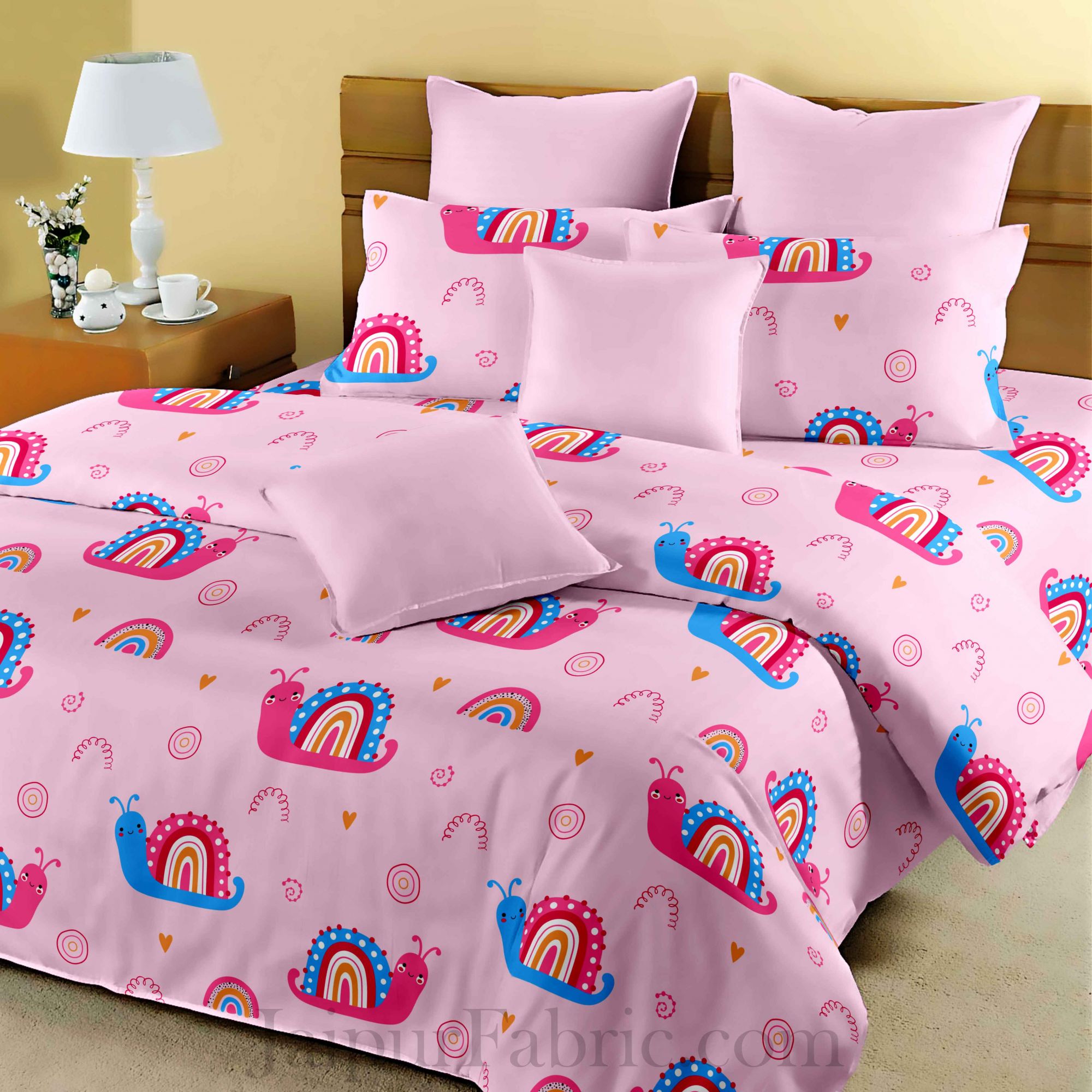 Kids Snail Baby Pink King Size Bedsheet