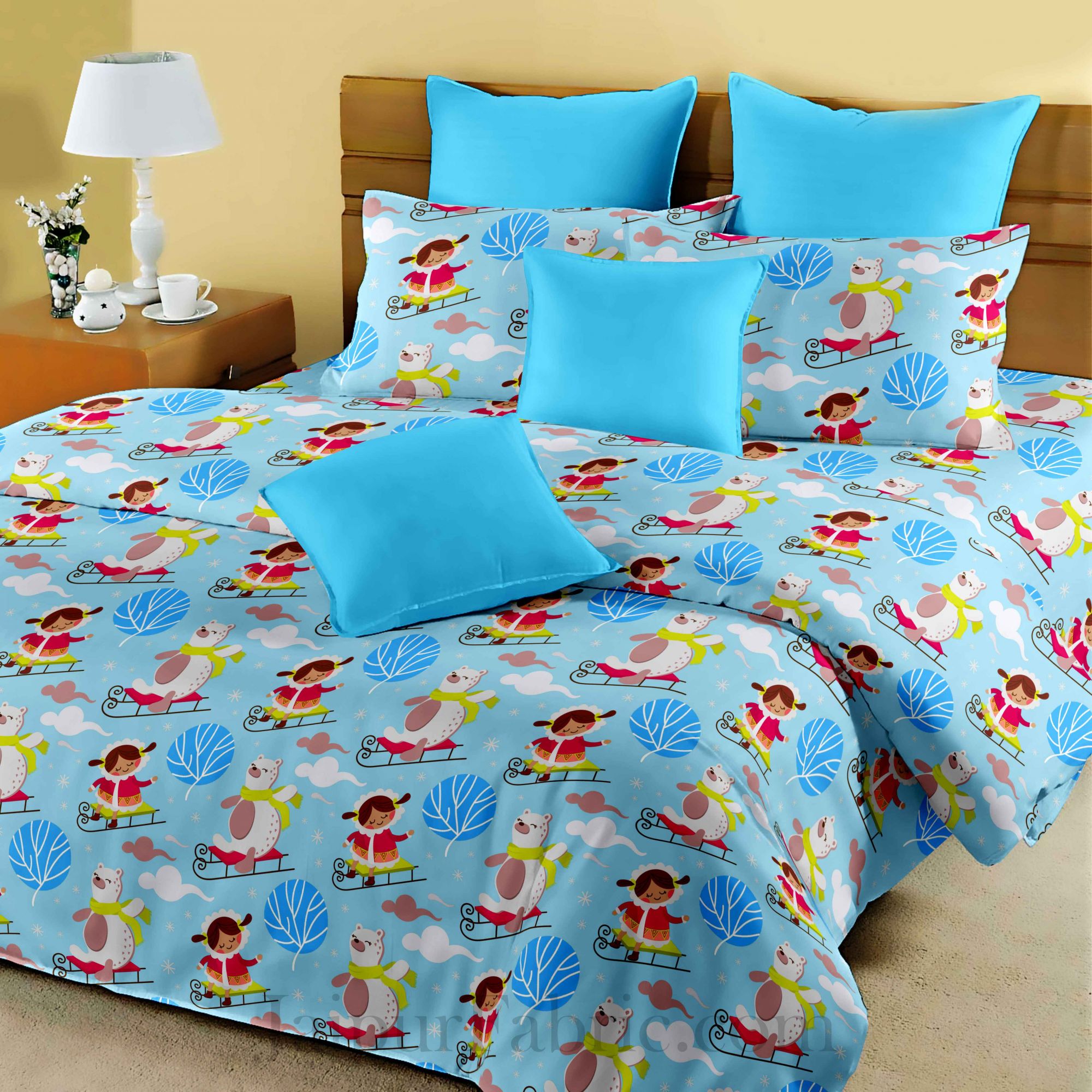 Kids Polar Bear Blue King Size Bedsheet