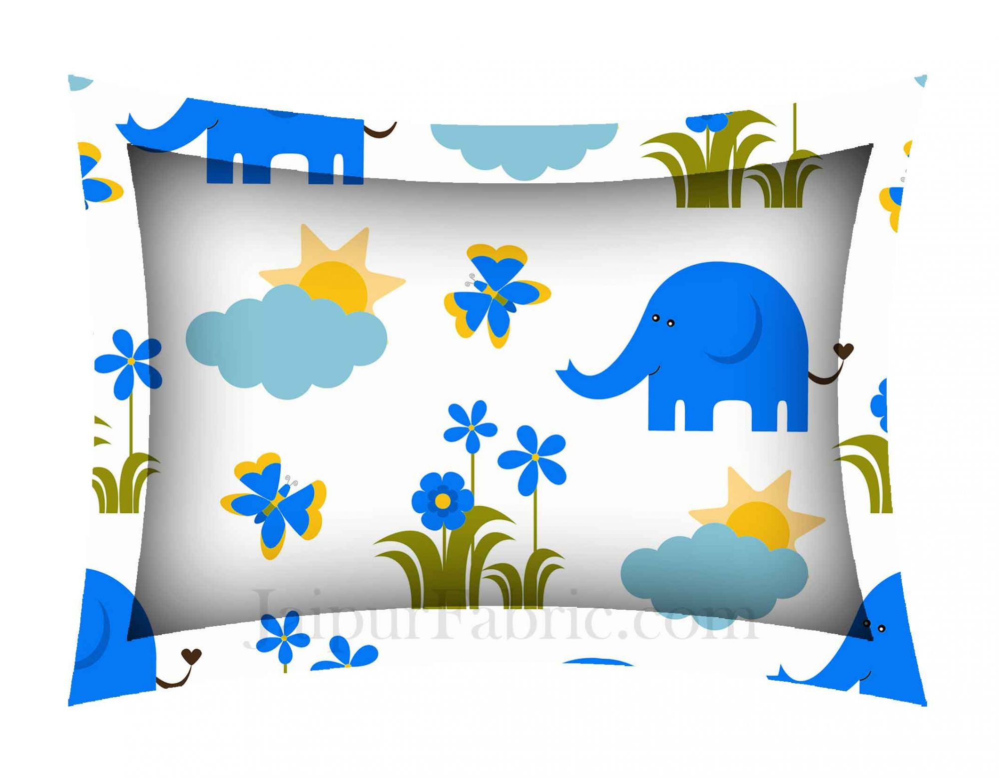 Kids Blue Elephant King Size Bedsheet