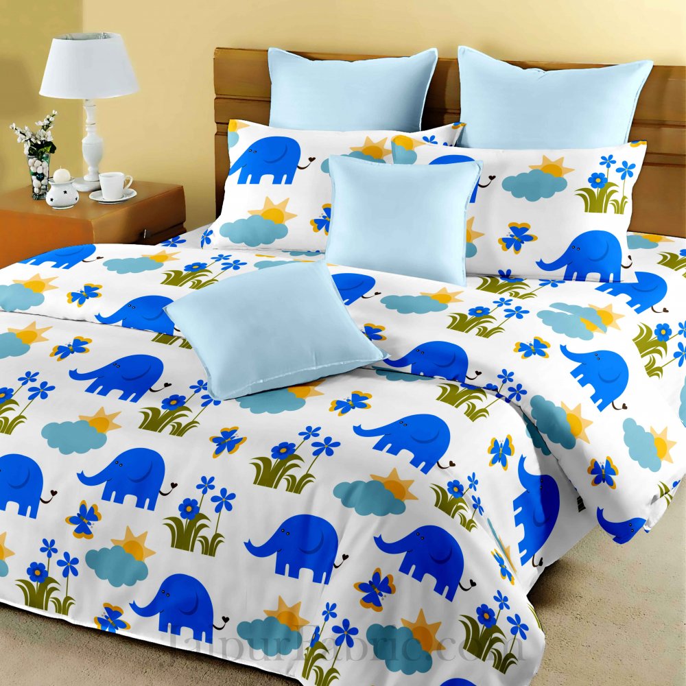 Kids Blue Elephant King Size Bedsheet