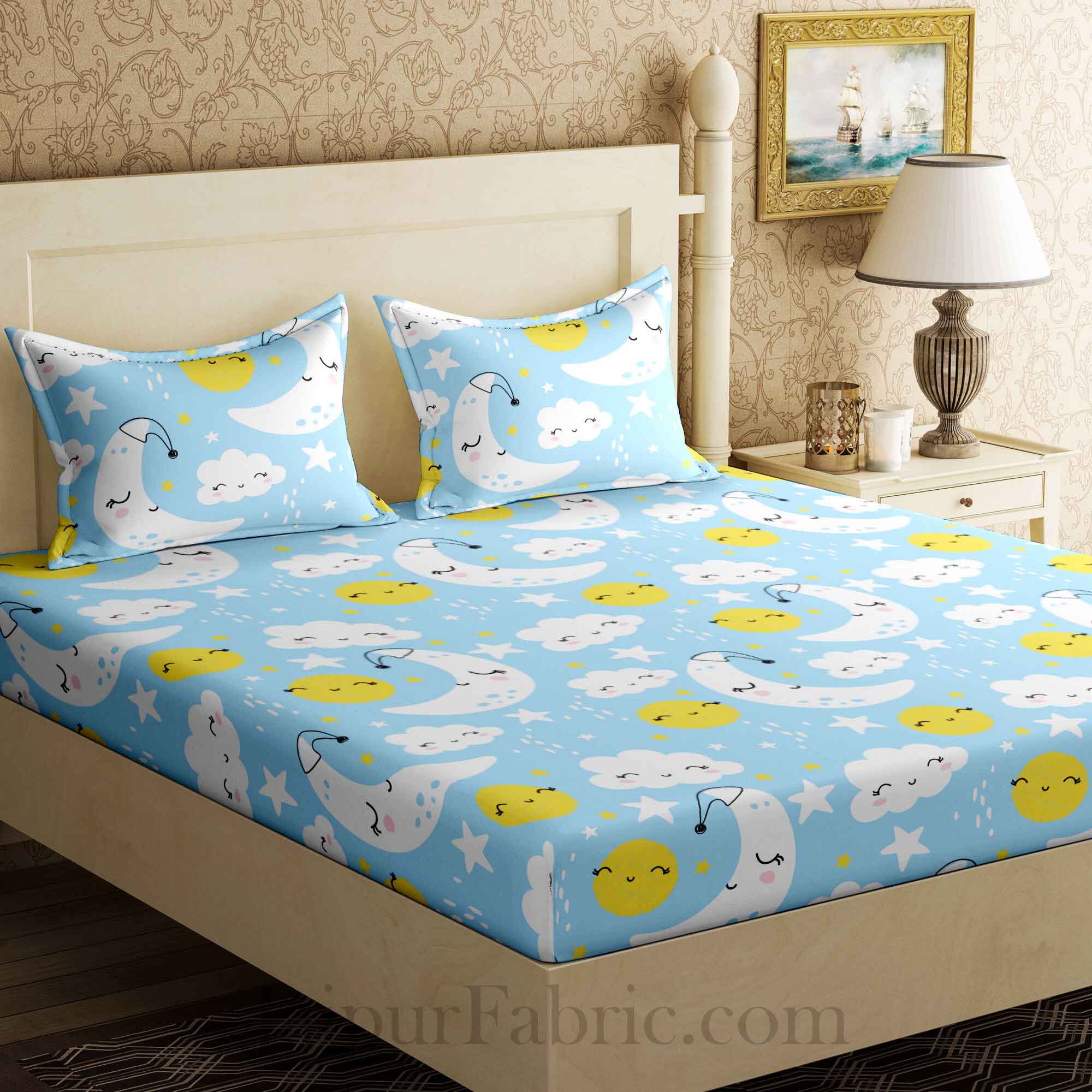 Kids Chanda Mama Blue King Size Bedsheet