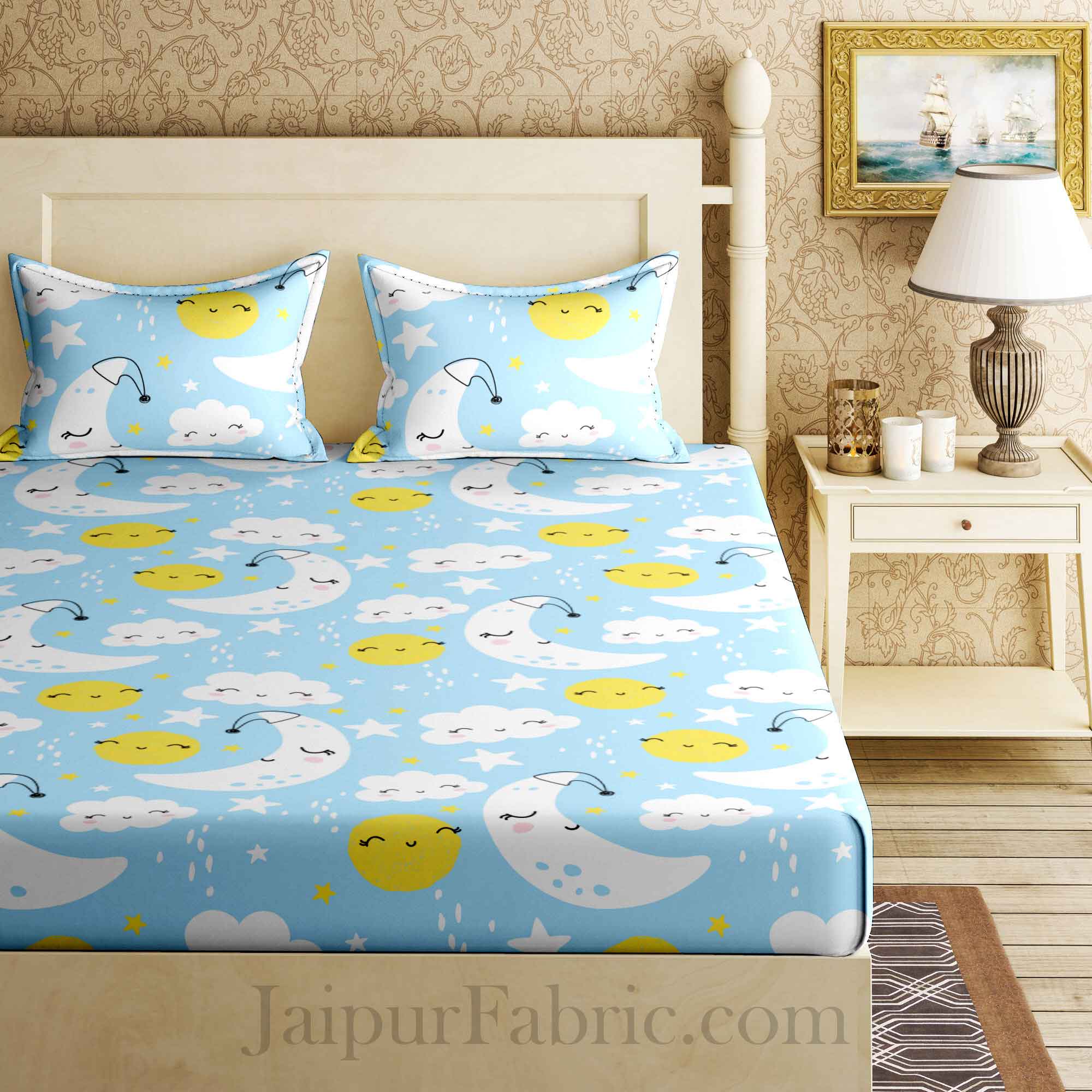 Kids Chanda Mama Blue King Size Bedsheet