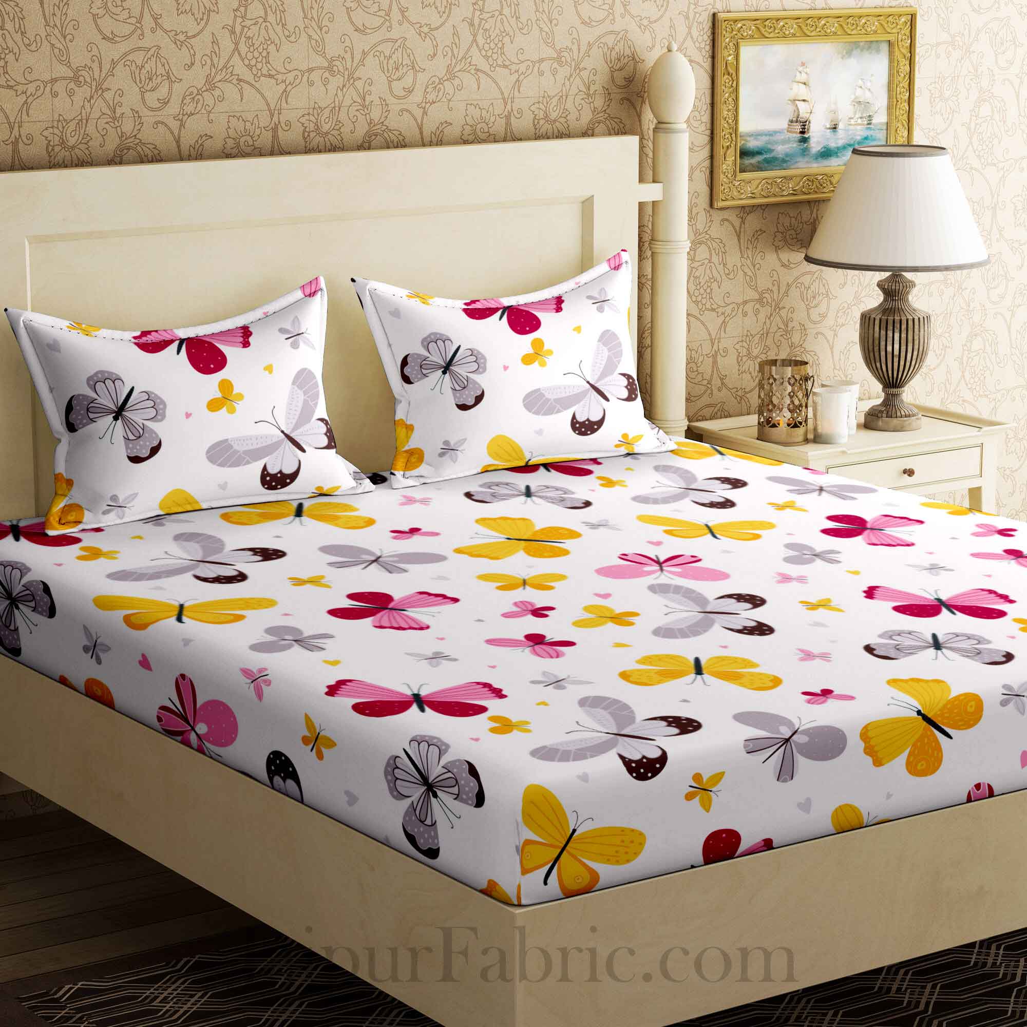 Kids Colorful Butterflies King Size Bedsheet