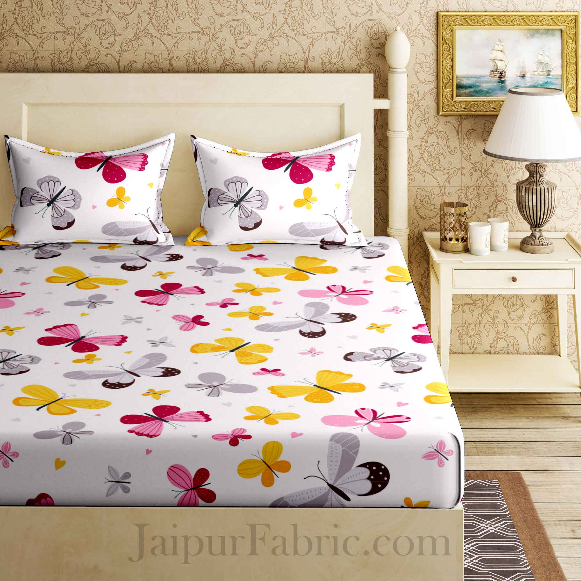 Kids Colorful Butterflies King Size Bedsheet