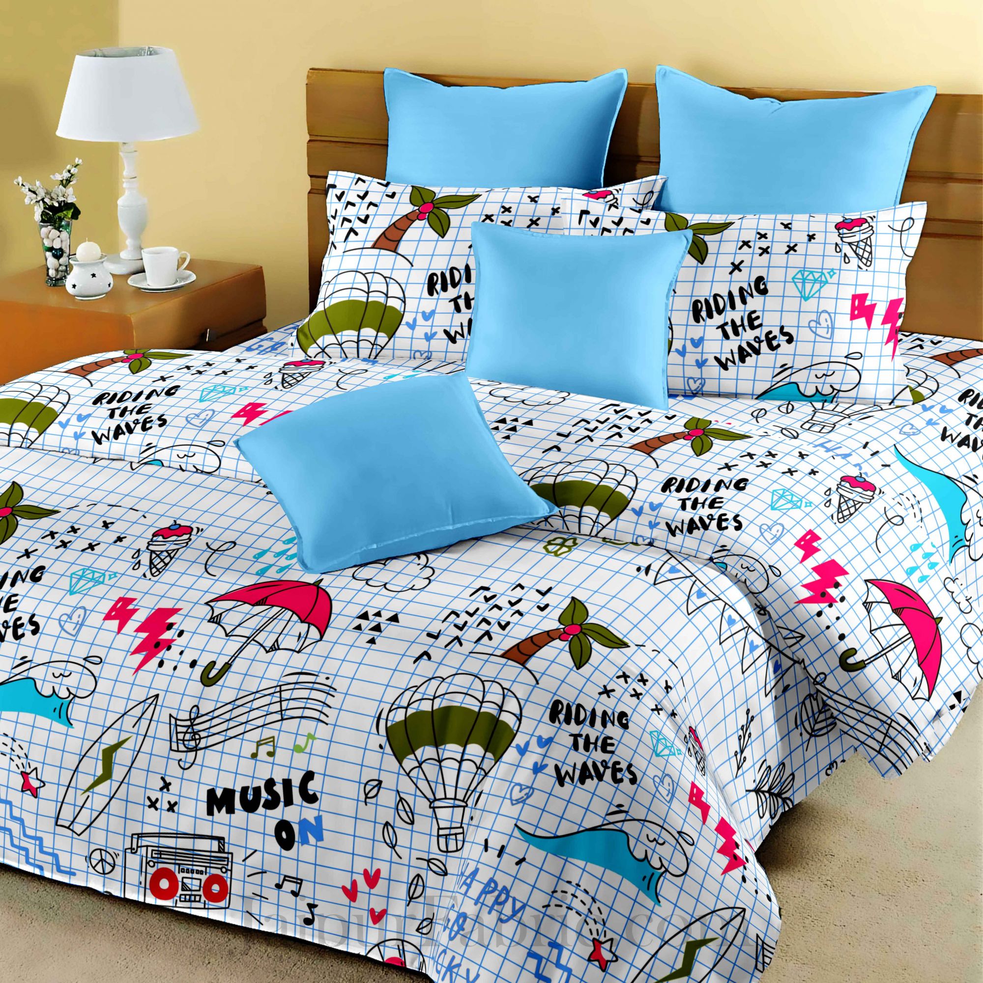 Kids Party Land Colorful King Size Bedsheet