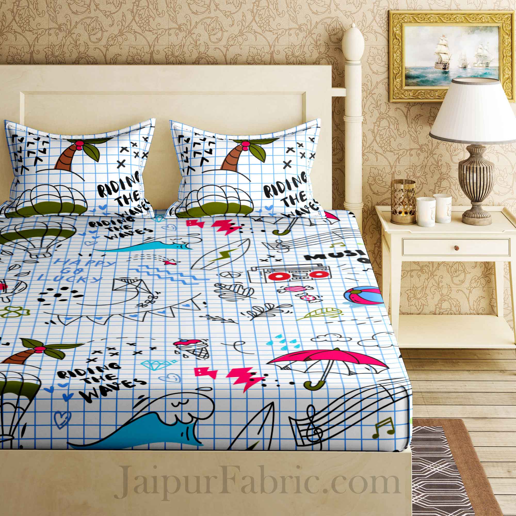 Kids Party Land Colorful King Size Bedsheet