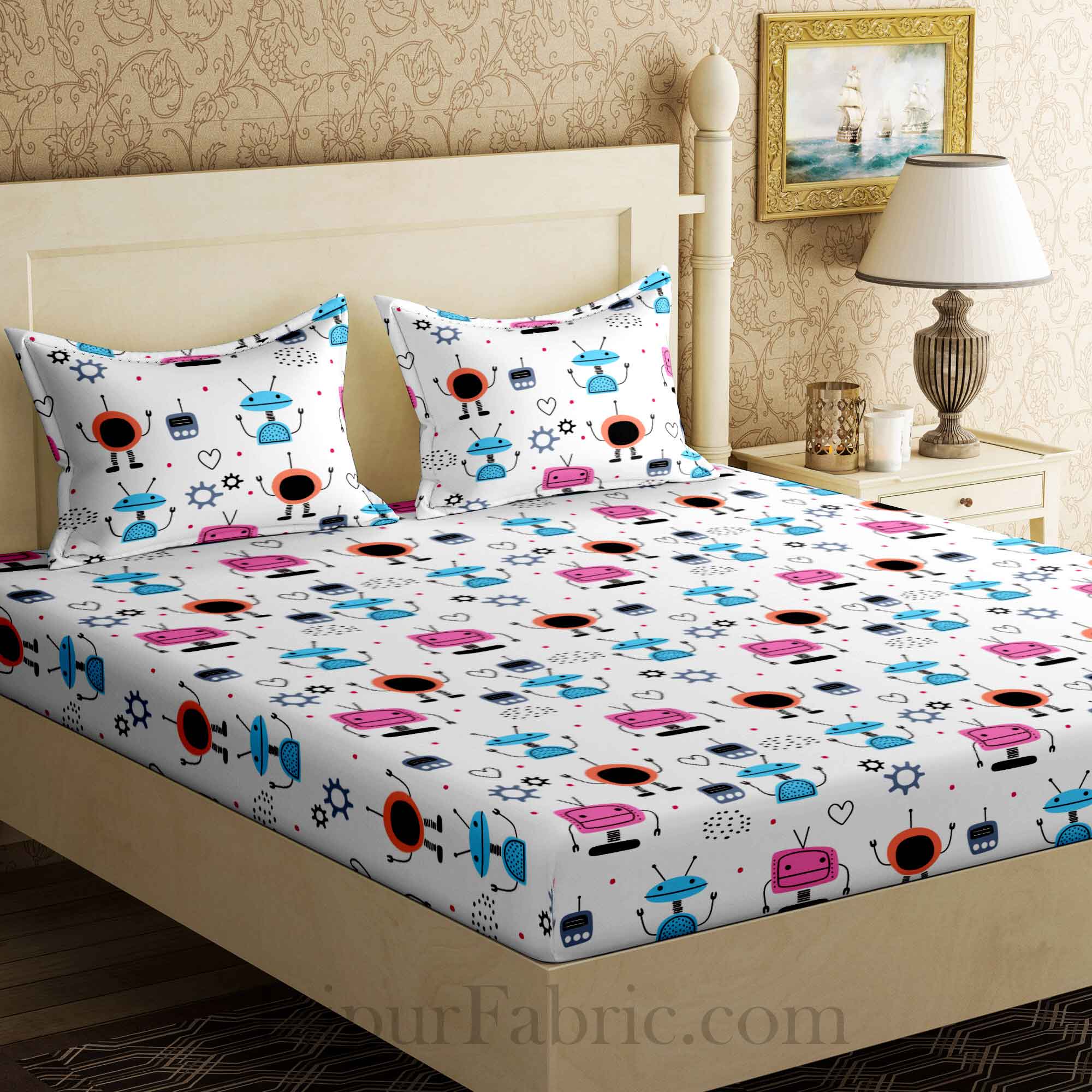 Kids Colorful Robotics  King Size Bedsheet