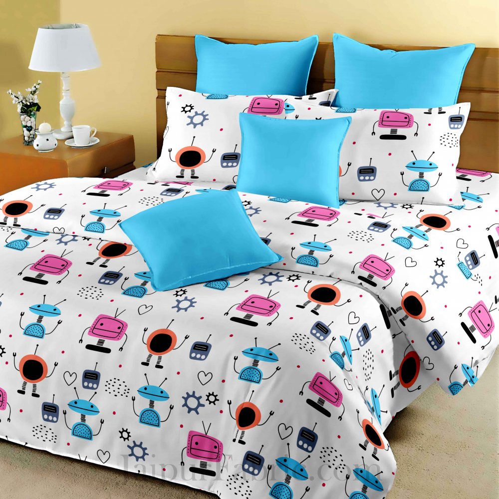 Kids Colorful Robotics  King Size Bedsheet