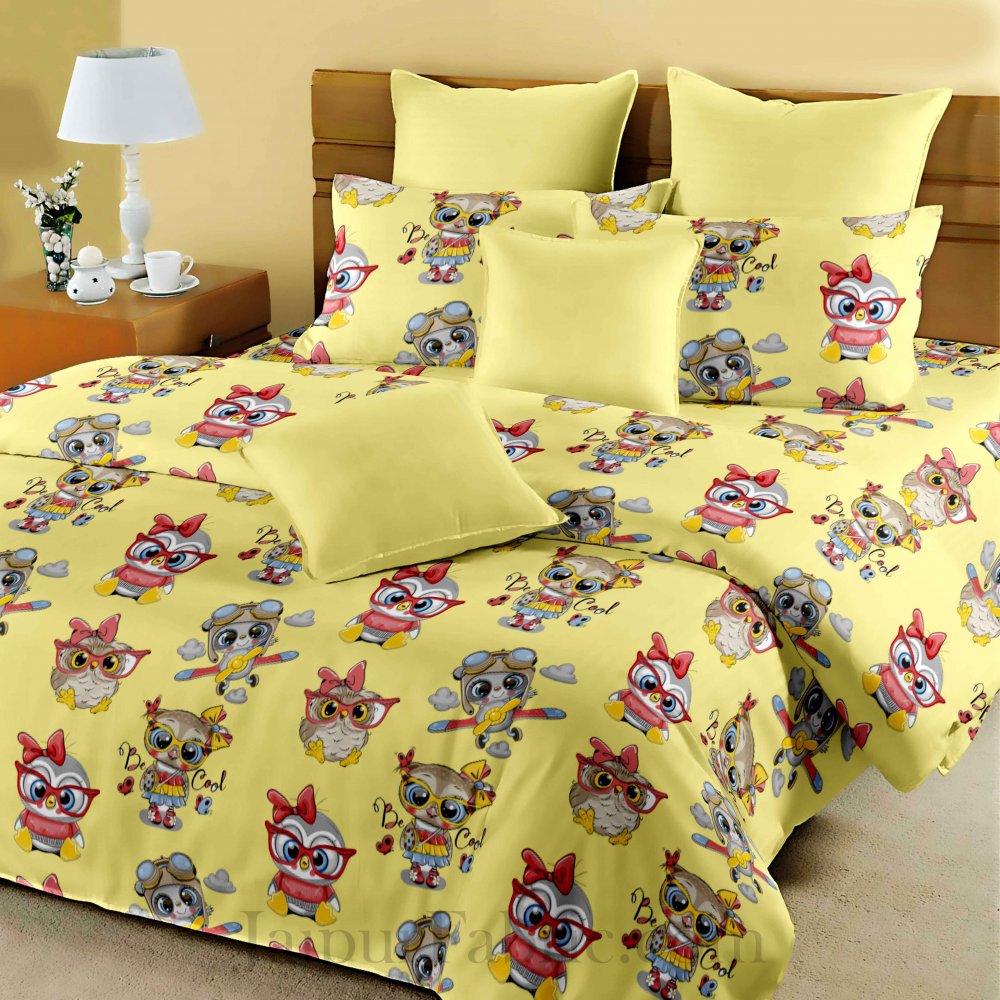 Kids Cartoon Yellow King Size Bedsheet