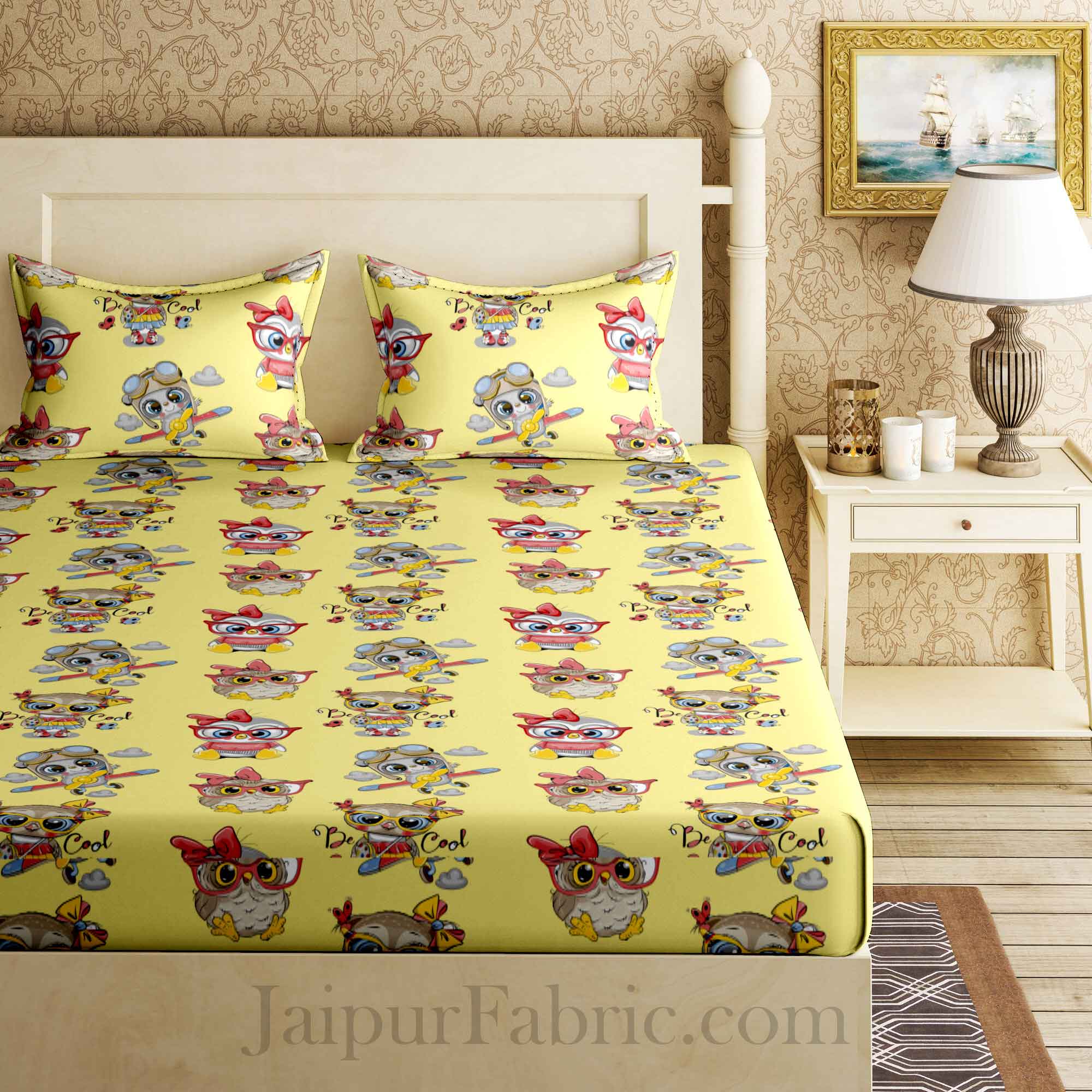 Kids Cartoon Yellow King Size Bedsheet