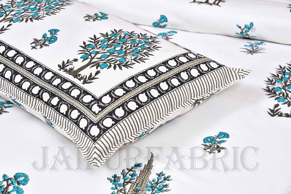 Good Nature Firozi Fine Cotton Hand Block King Size Bedsheet Set