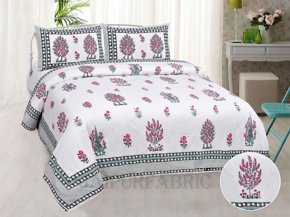 Good Nature Pink Fine Cotton Hand Block King Size Bedsheet Set