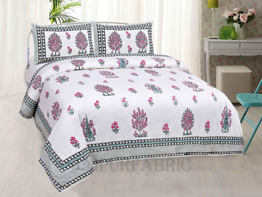 Good Nature Pink Fine Cotton Hand Block King Size Bedsheet Set