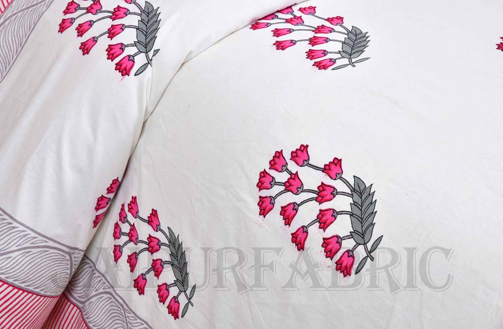 Charming Rose Pink Fine Cotton Hand Block King Size Bedsheet Set