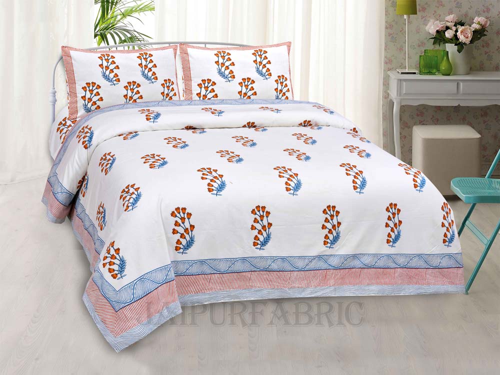 Charning Rose Mustard Fine Cotton Hand Block King Size Bedsheet Set