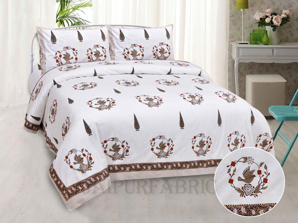 Pleasing Nest Brown Fine Cotton Hand Block King Size Bedsheet Set