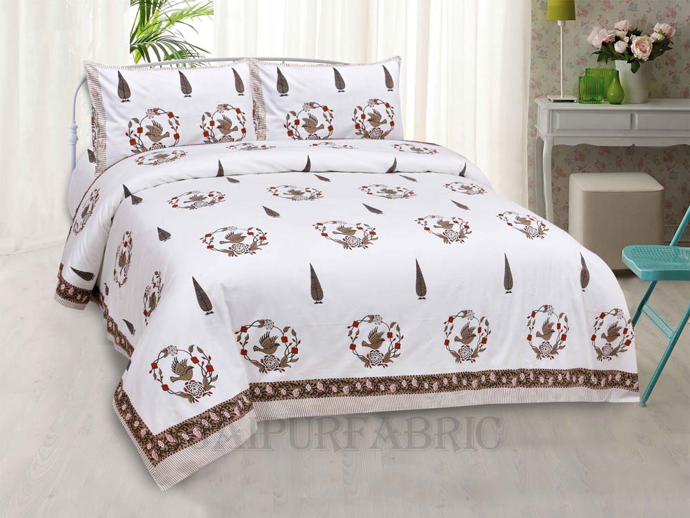 Pleasing Nest Brown Fine Cotton Hand Block King Size Bedsheet Set