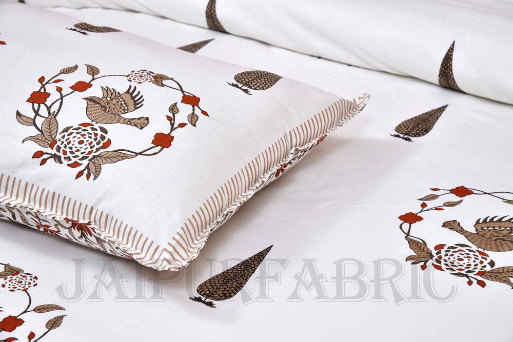 Pleasing Nest Brown Fine Cotton Hand Block King Size Bedsheet Set