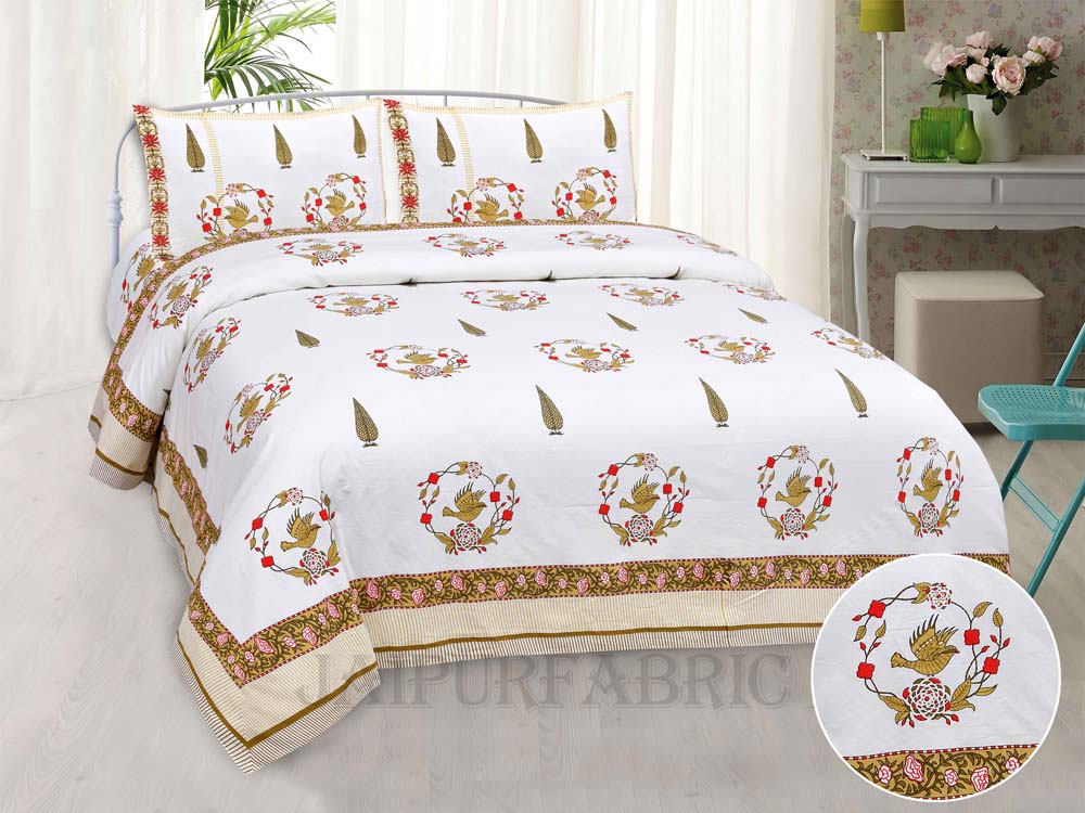 Pleasing Nest Mustard Fine Cotton Hand Block King Size Bedsheet Set