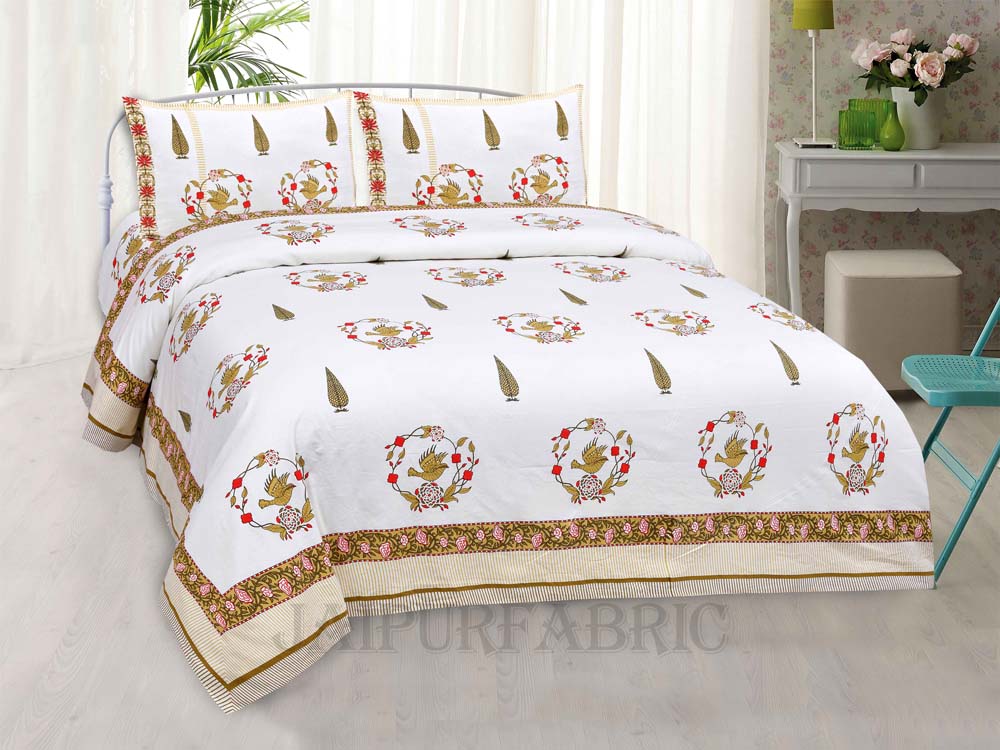 Pleasing Nest Mustard Fine Cotton Hand Block King Size Bedsheet Set