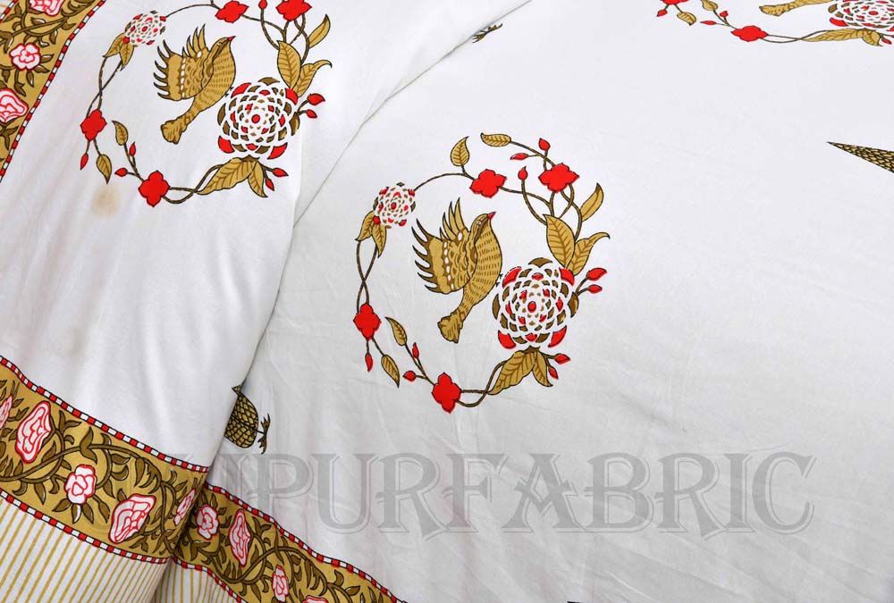 Pleasing Nest Mustard Fine Cotton Hand Block King Size Bedsheet Set