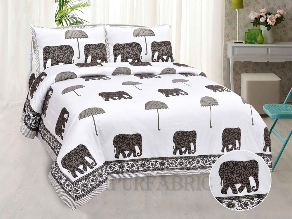 Tusker Brown Fine Cotton Hand Block King Size Bedsheet Set