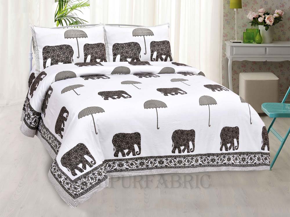 Tusker Brown Fine Cotton Hand Block King Size Bedsheet Set