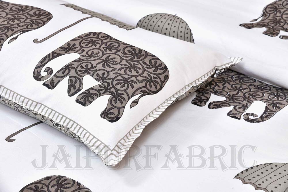 Tusker Brown Fine Cotton Hand Block King Size Bedsheet Set