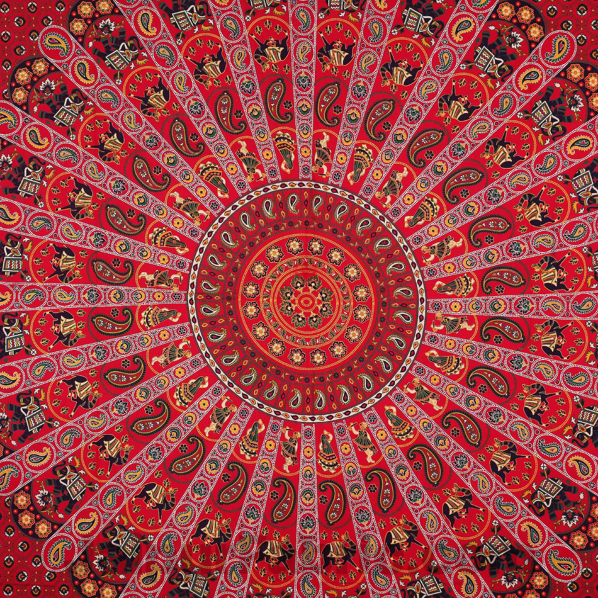 Pure Cotton Red Mandala Traditional King Size Double Bedsheet with 2 Pillow Cover