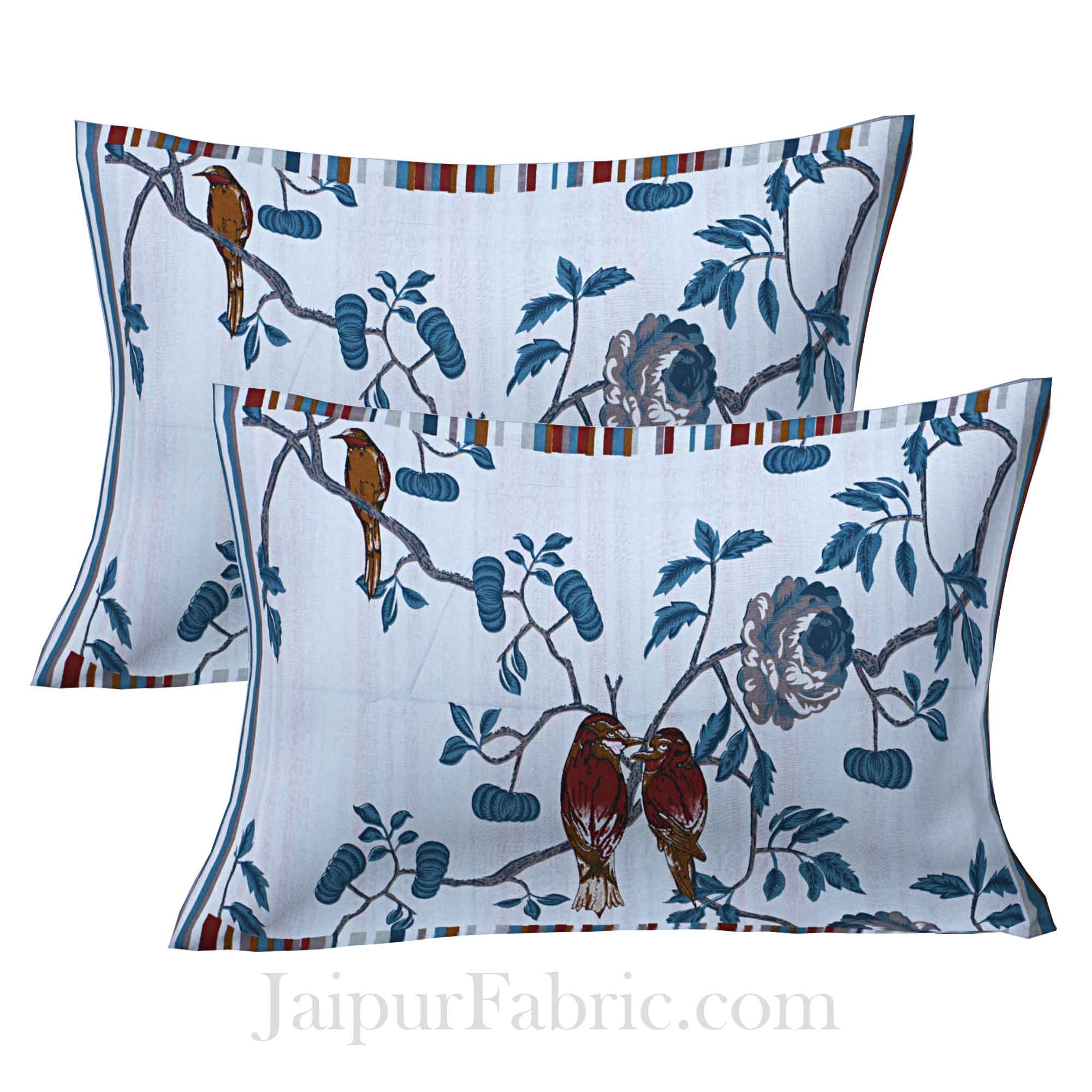 Love Birds Blue Pure Cotton King Size Bedsheet