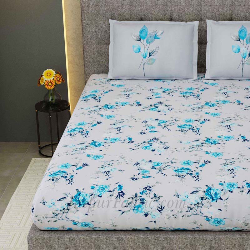 Ayrshire Blue King Size Bedsheet With 2 Pillow Covers