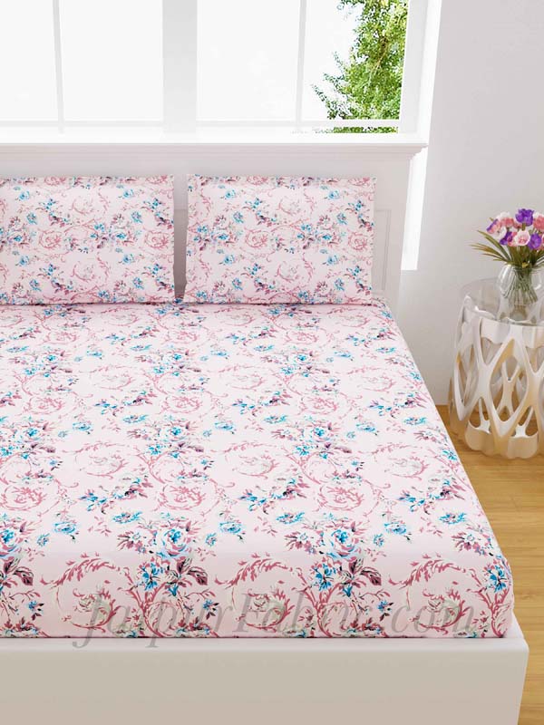 Miniflora Peach King Size Bedsheet With 2 Pillow Covers