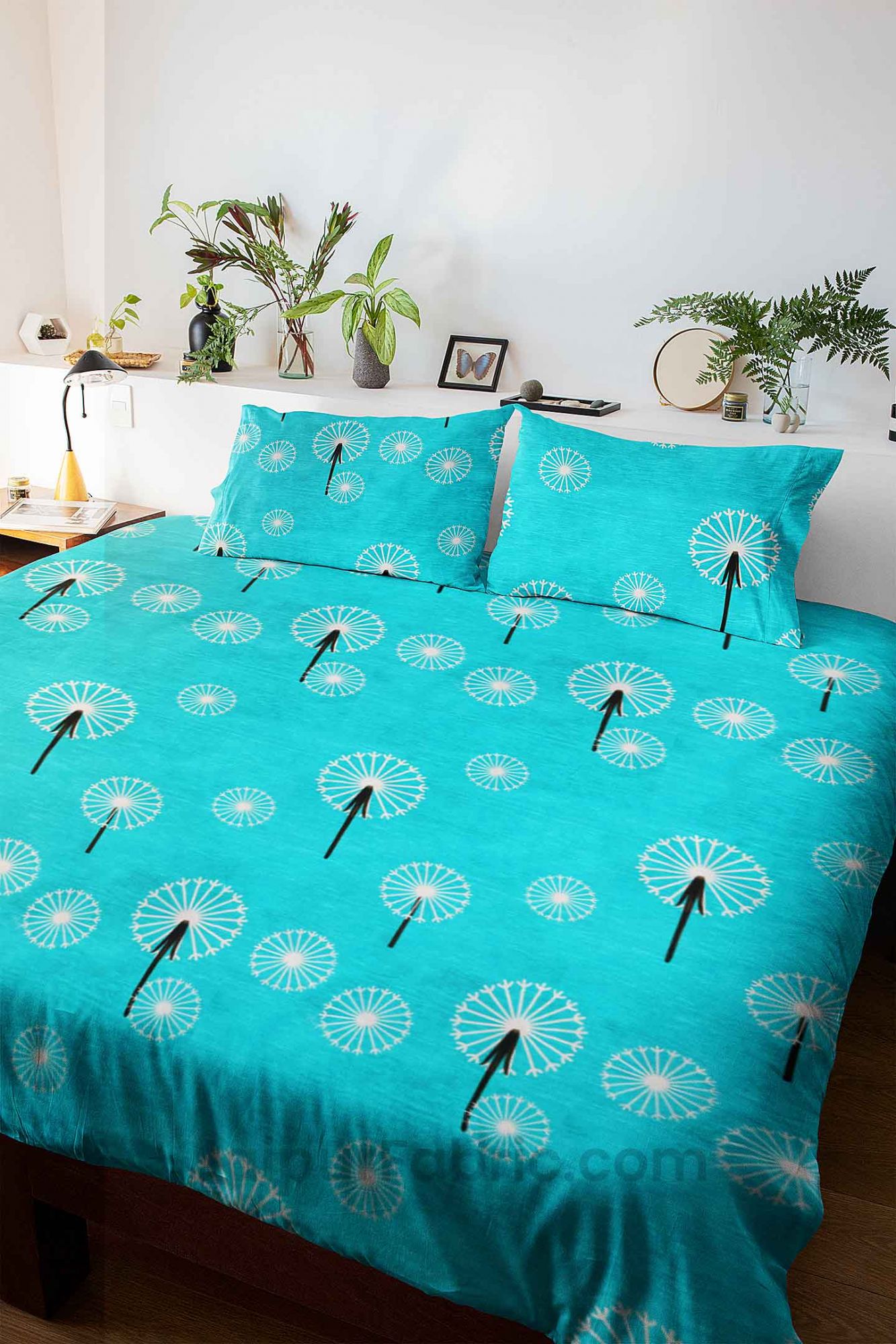 Sea Green Dandellions Super Soft King Size Double BedSheet