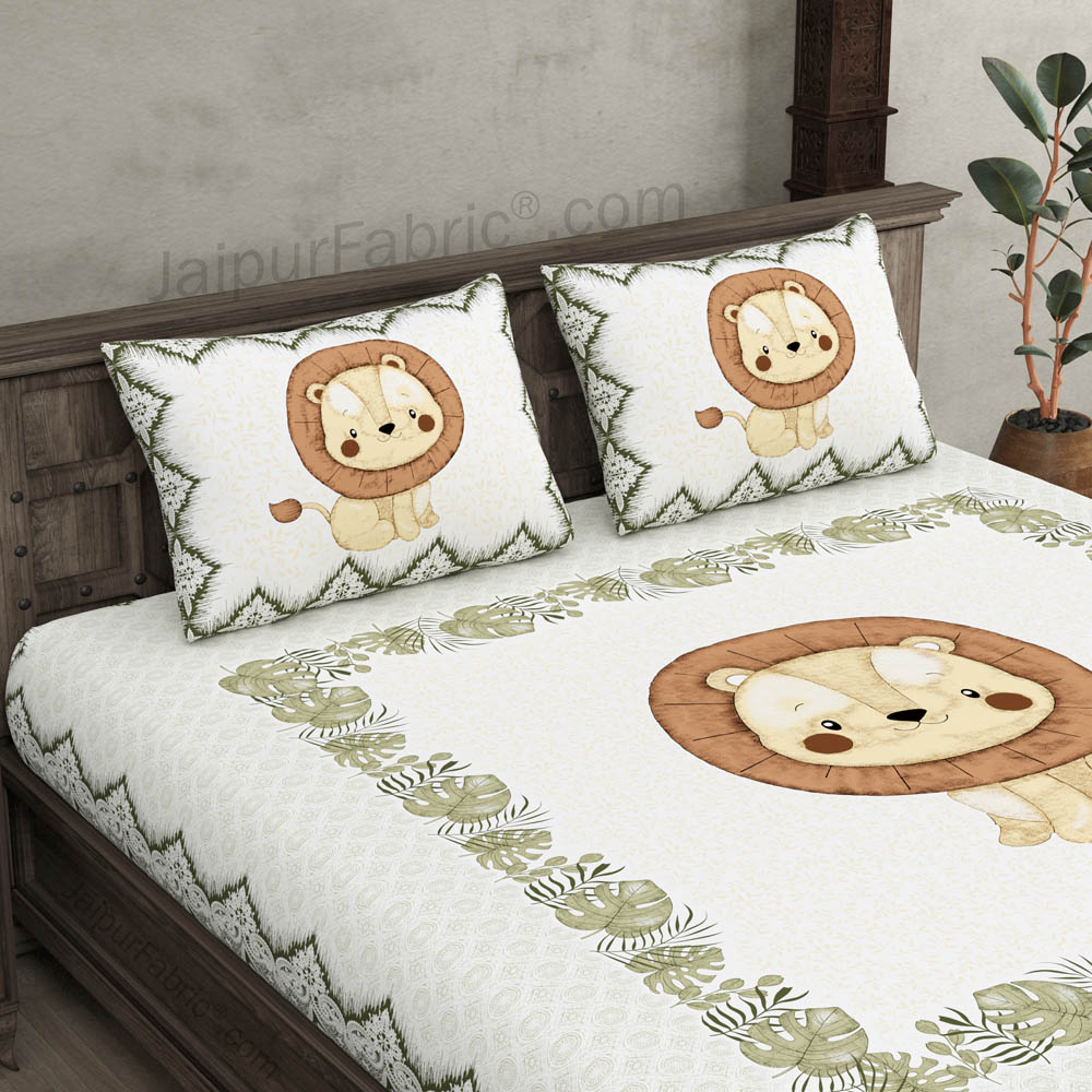 Kids Lucky Leo Brown King Size Bedsheet